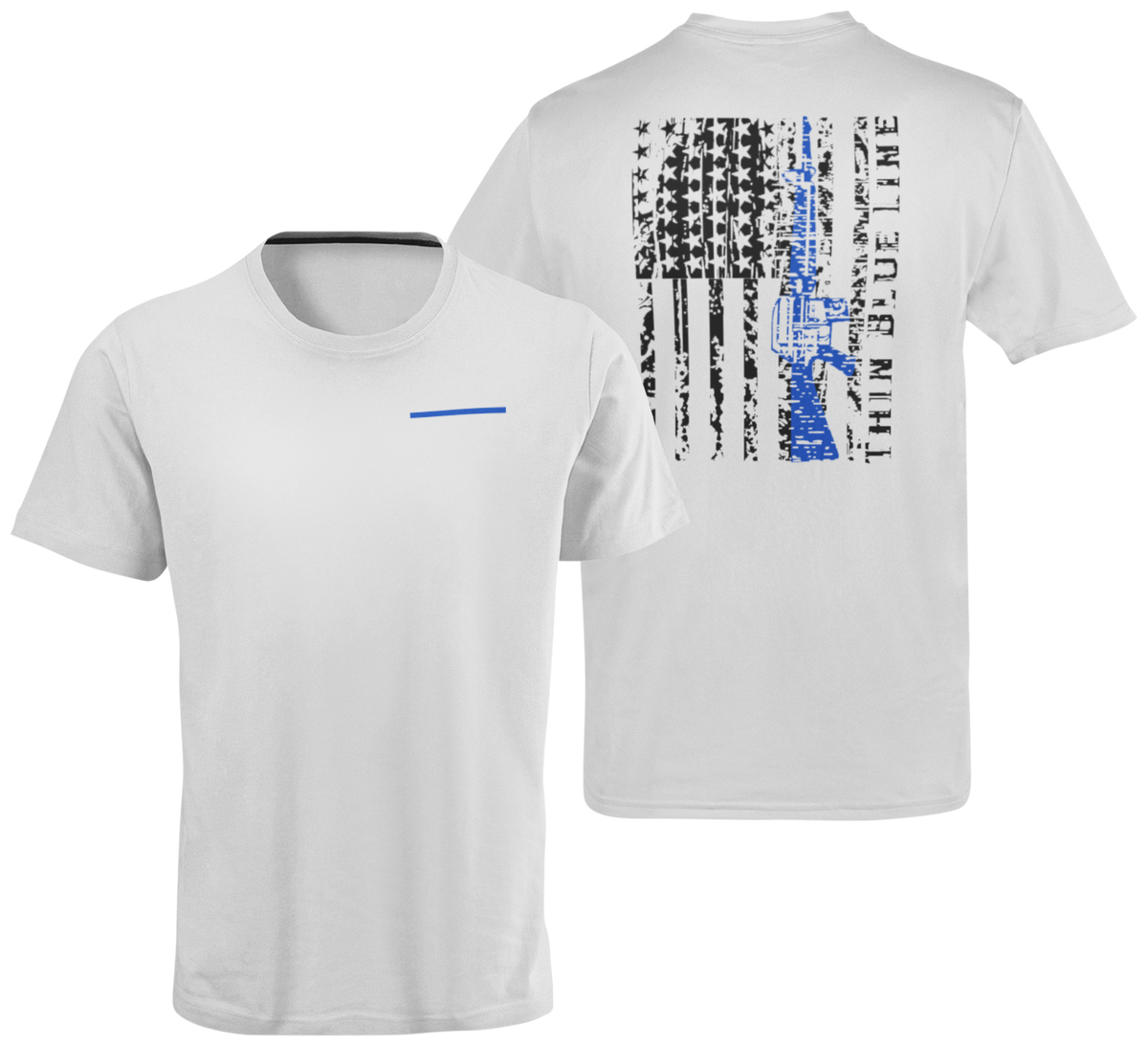 Distressed Thin Blue AR Line Flag Unisex Crew Neck T Shirt