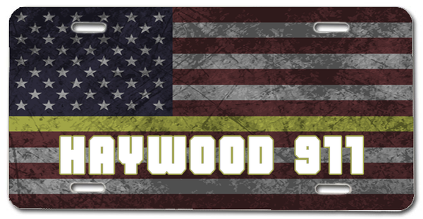 911 Dispatch Gold Line American Flag Personalized License Plate - Cold Dinner Club
