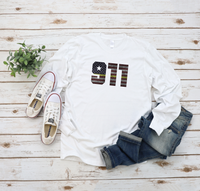 911 Dispatch Gold Line Flag Bella+Canvas Long Sleeve T Shirt - Pooky Noodles