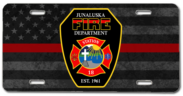 Fire Department Logo Red Line American Flag Personalized License Plate - Cold Dinner Club
