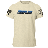 Police Chaplain T Shirt with Advancing US Flag and Chi Rho on Sleeves - Pooky Noodles