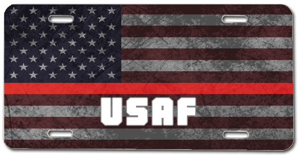 Firefighter Red Line American Flag Personalized License Plate - Cold Dinner Club