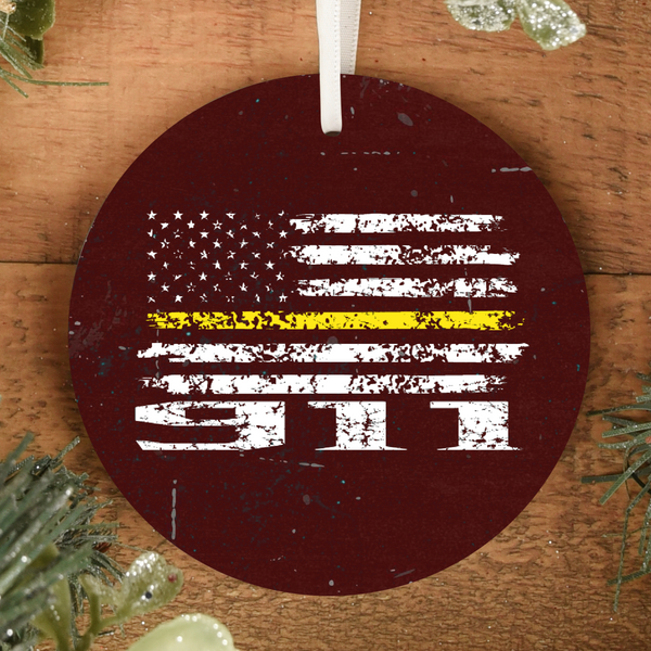 Thin Gold Line Ornament | 911 Dispatcher | 911 Dispatcher Gifts | Durable Metal - Cold Dinner Club