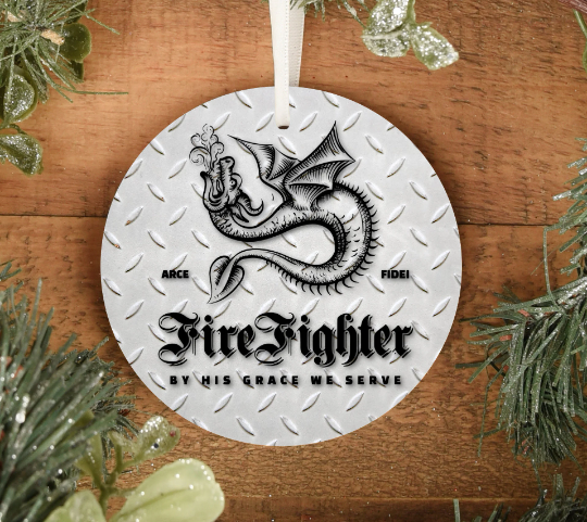 Arce Fidei Firefighter Personalized Ornament Keep The Faith | Firefighter Dragon Ornament | Thin Red Line Gifts - Cold Dinner Club