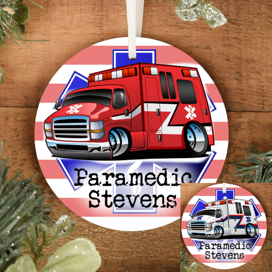 Paramedic Personalized Ornament | Thin Red Line Paramedic Ornament | First Responder Gifts | Durable Metal - Cold Dinner Club