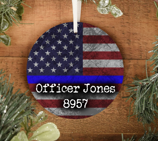 Police Officer Personalized Ornament | LEO Gifts | Highway Patrol Sheriffs Department Deputy Ornament | LEO Gift | Durable Metal - Cold Dinner Club