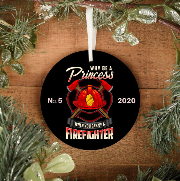 Personalized Female Firefighter Ornament | Firefighter Gift Ornament | First Responder Gifts | Customize Front and Back | Durable Metal - Pooky Noodles