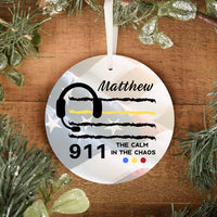 911 Dispatcher Personalized Ornament | Thin Yellow Line Ornament | 911 Dispatcher Gifts | Durable Metal - Pooky Noodles