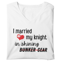 My Knight in Shining Bunker Gear Firefighter's Wife V Neck T Shirt - Pooky Noodles