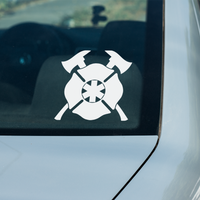 Fire Rescue Window Decal with Crossed Axes, Firefighter Cross, and Star of Life - Cold Dinner Club