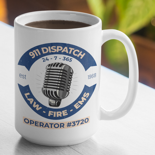 Retro Look 911 Dispatch Coffee Mug Personalized with Name or Badge Number - Cold Dinner Club